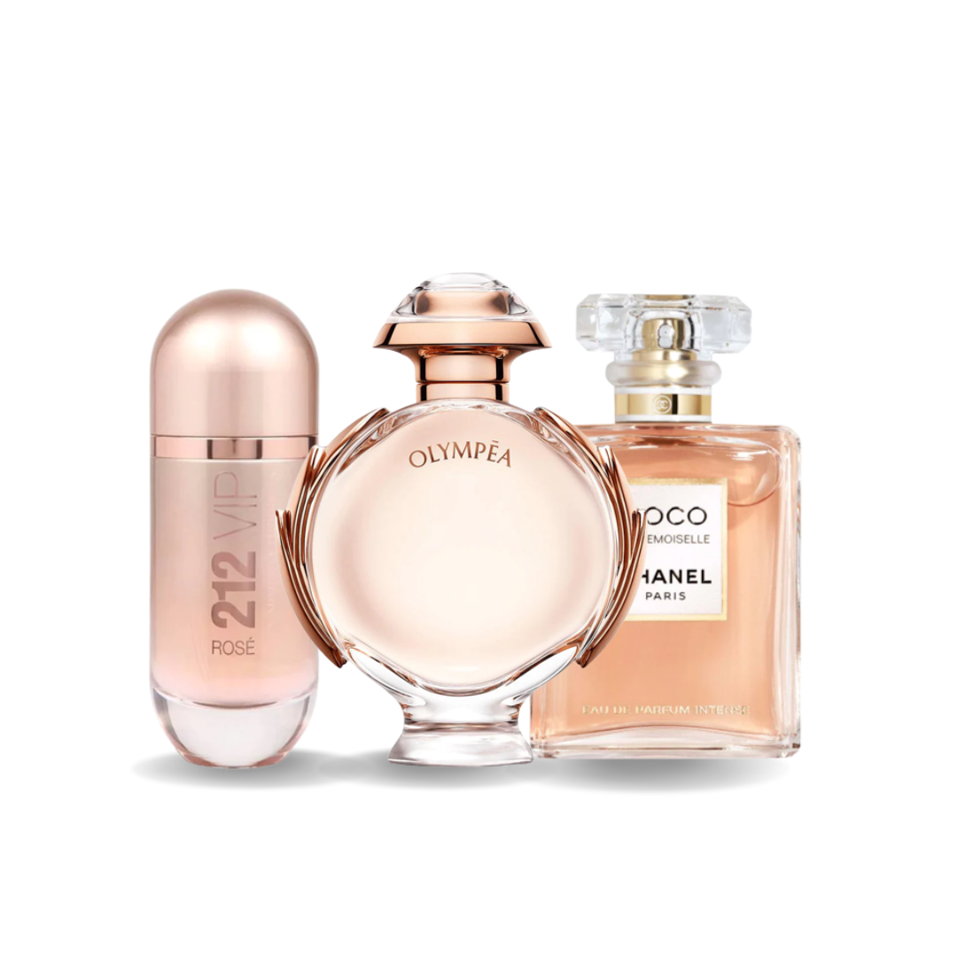 Combo de 3 Perfumes Carolina Herrera 212 VIP ROSÉ, Paco Rabanne OLYMPÉA, Chanel COCO MADEMOISELLE (Eau de Parfum)