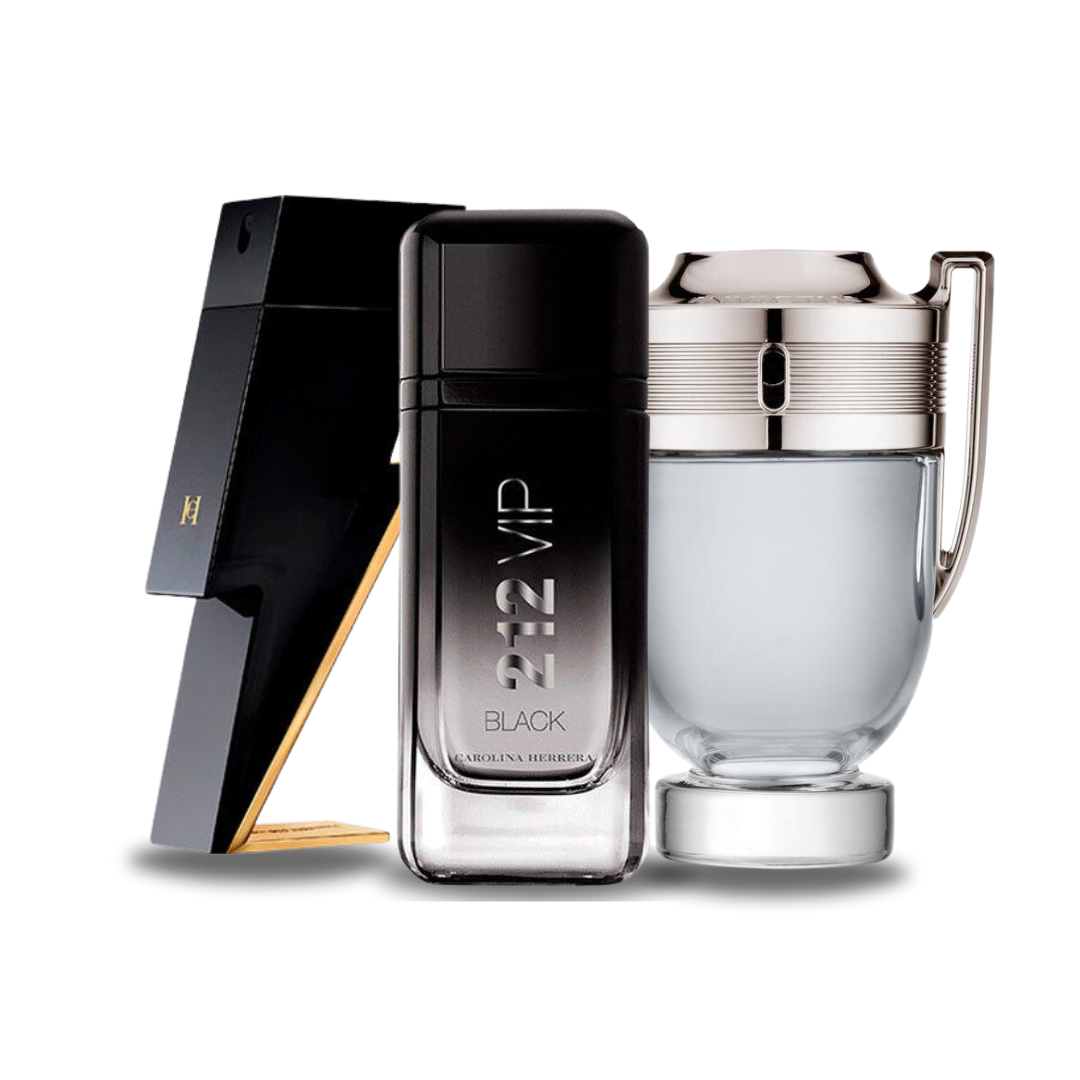 Combo promocional de 3 perfumes BAD BOY, 212 VIP BLACK y Paco Rabanne INVICTUS (Eau de Parfum)